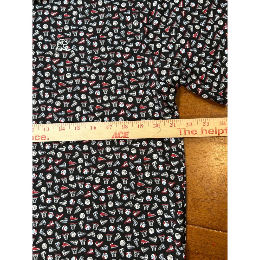 Rhoback Polo Shirt Mens Medium Black Basketball Print Performance Short Sleeve - Picture 6 of 9